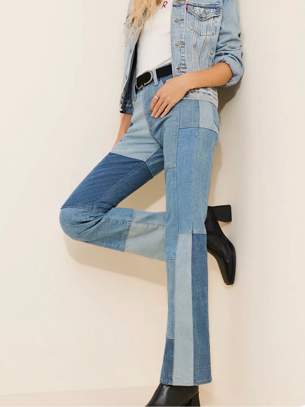 Levi's Women's Patchwork Boot-Cut Jeans in Mixed Blue Denim